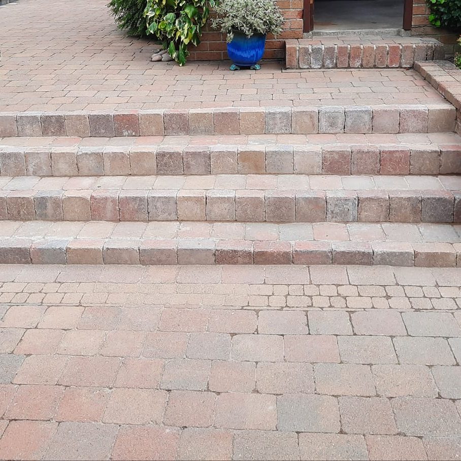 Newly paved garden with steps