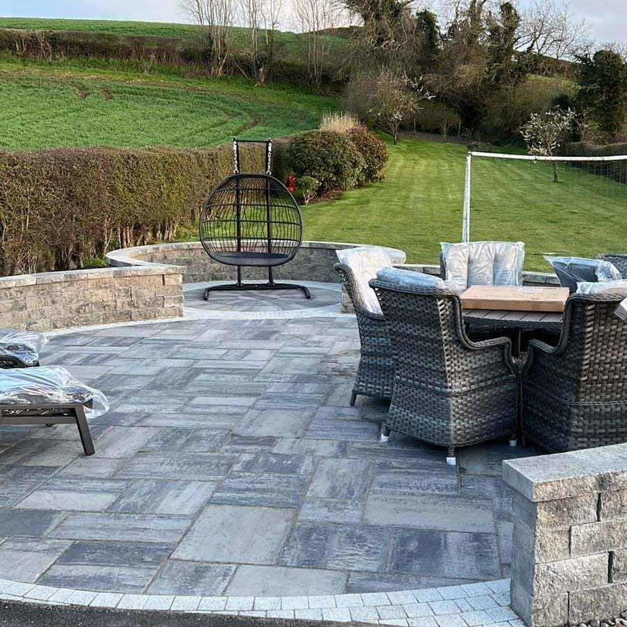 Newly built patio with covered outside furniture