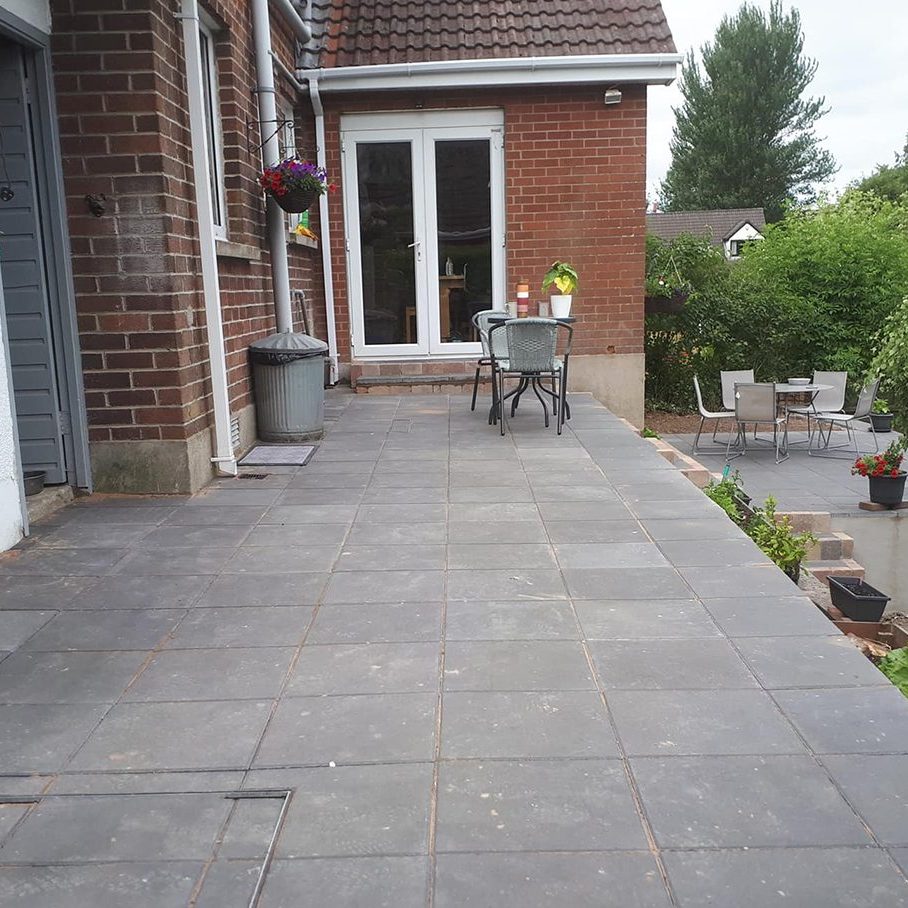 Newly paved patio around the house